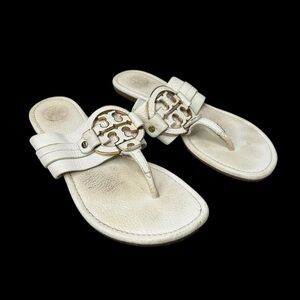 Tory Burch Leather Amanda Sandal Thong Slide Logo  Size 9